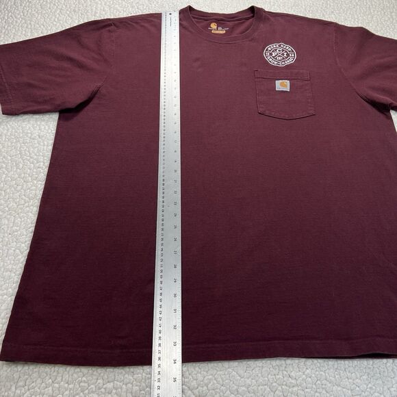 Carhartt K87 2XL Maroon Pocket Work T-Shirt PCI Ent 1998 Graphic Workwear - Picture 8 of 9